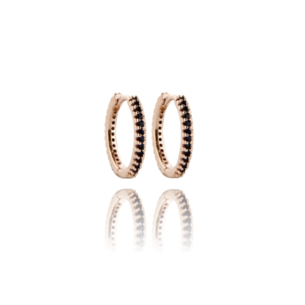 ORECCHINI A CERCHIO MM 10 IN ARGENTO TIT 925  E ZIRCONI NERI MM 1