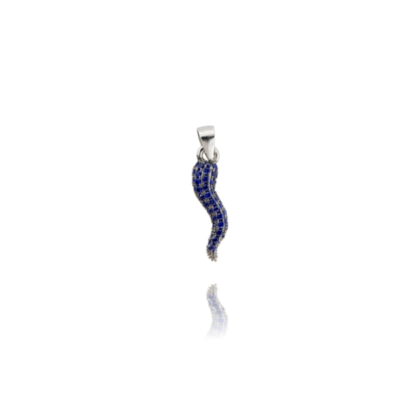 CIONDOLO CORNO MM 20X5 IN ARGENTO RODIATO TIT 925‰ E ZIRCONI BLU