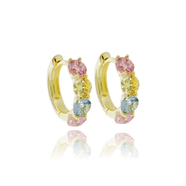 ORECCHINI A CERCHIO DIAM 10 MM IN ARGENTO TIT 925 ZIRCONI COLORATI