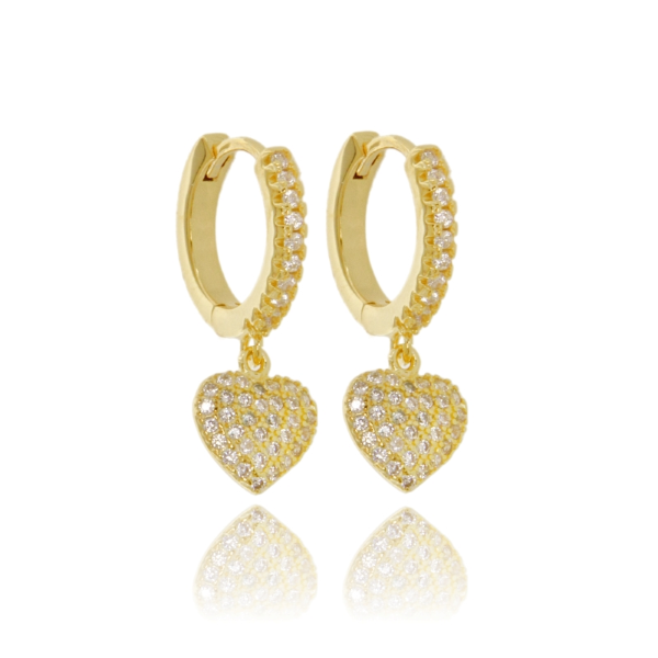 ORECCHINI A CERCHIO CON CUORE PENDENTE IN ARGENTO TIT 925 E ZIRCONI BIANCHI