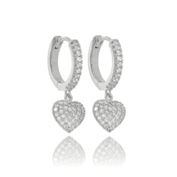 ORECCHINI A CERCHIO CON CUORE PENDENTE IN ARGENTO TIT 925 E ZIRCONI BIANCHI