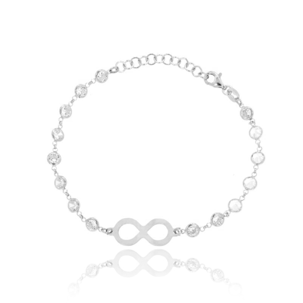 BRACCIALE CON ZIRCONI BIANCHI E INFINITO CENTRALE IN ARGENTO RODIATO TIT 925‰ CM 16-18