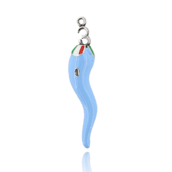 CIONDOLO CORNO 3 SCUDETTI MM 64X13 IN ARGENTO MICROFUSO TIT 800‰ E SMALTO