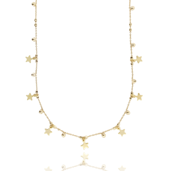 COLLANA ALTERNATA CON STELLE PENDENTI IN ARGENTO DORATO TIT 925‰ CM 45