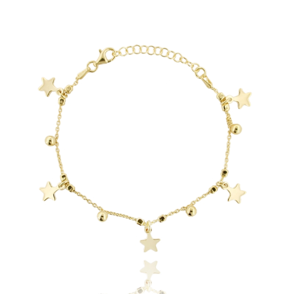 BRACCIALE ALTERNATO CON STELLE PENDENTI IN ARGENTO DORATO TIT 925‰ CM 17-19