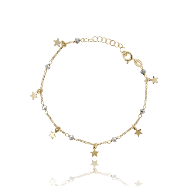BRACCIALE ROLO' CON PIETRE E STELLE PENDENTI IN ARGENTO DORATO TIT 925 CM 17-19