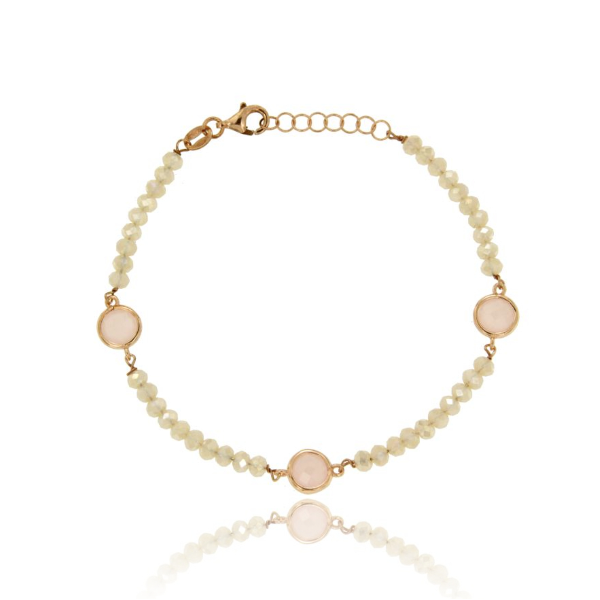 BRACCIALE FORZATINA, RONDELLE DI PIETRA BIANCHE FACCETTATE E ZIRCONI ROSA IN ARGENTO RAMATO TIT 925‰ CM 18-20