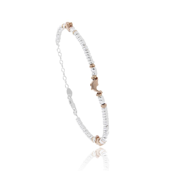 BRACCIALE CON RONDELLE IN ARGENTO E SIMBOLI PLACCATI ORO ROSA TIT 925 CM 17-20