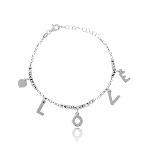 BRACCIALE CON PEPITE E LOVE PENDENTE IN ARGENTO RODIATO TIT 925 CM 18