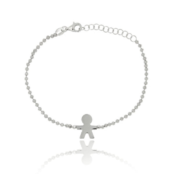 BRACCIALE PALLINA CON BIMBO CENTRALE IN ARGENTO RODIATO TIT 925‰ CM 18
