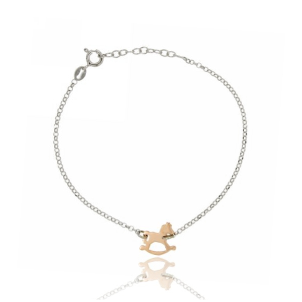 BRACCIALE ROLO' CAVALLO A DONDOLO LASTRA MM 13X13 IN ARGENTO PLACCATO ORO ROSA E RODIO CM 18TIT 925‰