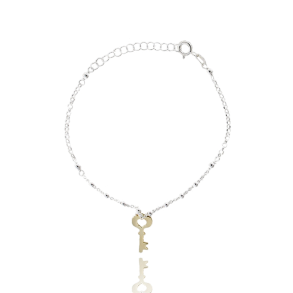 BRACCIALE CON CHIAVE IN ARGENTO BIANCO E DORATO TIT 925‰ CM 17-19