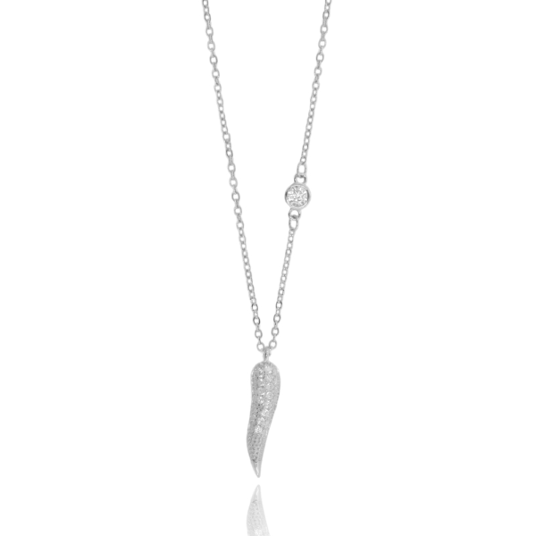 CATENA FORZATINA CM 45 CON CORNO PENDENTE MM 18X4 IN ARGENTO E ZIRCONI BIANCHI