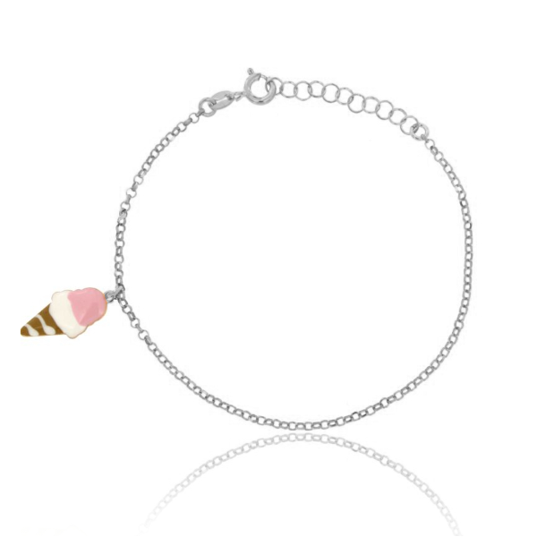 BRACCIALE ROLO' CON CONO GELATO SMALTATO PENDENTE IN ARGENTO TIT 925 CM 17-20