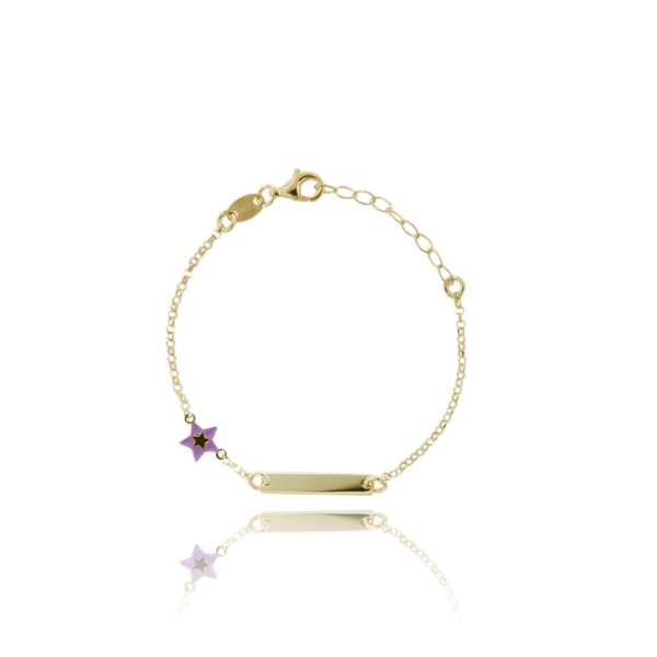 BRACCIALE BABY ROLO' CON TARGA E STELLA SMALTATA IN ARGENTO DORATO TIT 925 CM 13-16