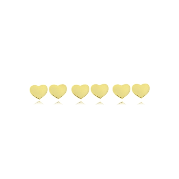 ORECCHINI A LOBO CUORE 3 COPPIE MM 5,5X6,5 IN ARGENTO DORATO TIT 925