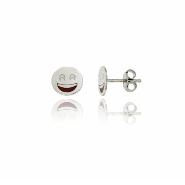 ORECCHINI A LOBO MM 8 EMOTICON SORRISO IN ARGENTO RODIATO TIT 925‰ E SMALTO
