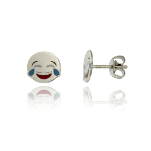 ORECCHINI A LOBO MM 8 EMOTICON RISATA IN ARGENTO RODIATO TIT 925‰ E SMALTO