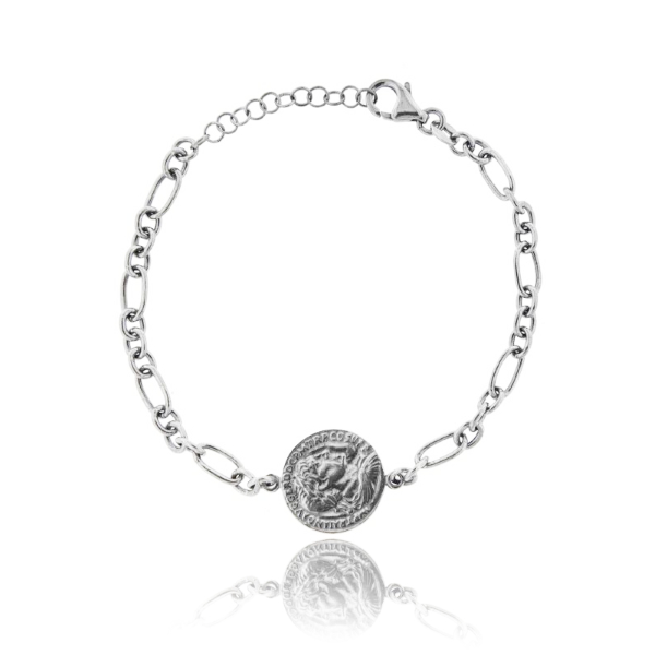 BRACCIALE A CATENA CON MONETA MM 16 IN ARGENTO RODIATO TIT 925 CM 17-20
