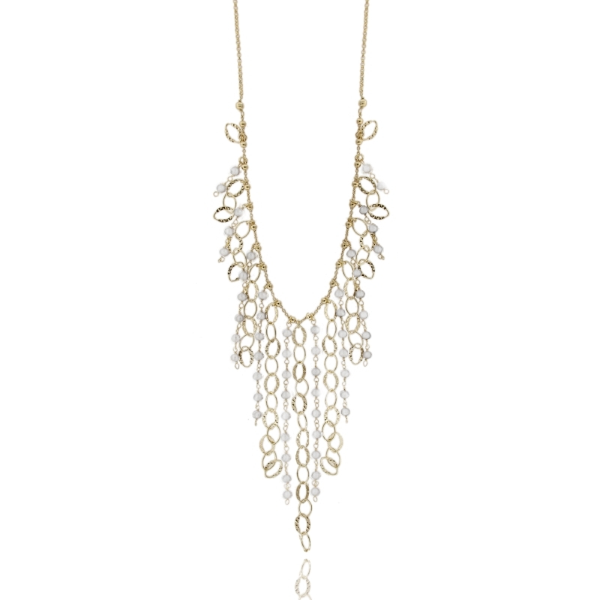 COLLANA CON PERLE E CATENE PENDENTI IN ARGENTO DORATO TIT 925‰ CM 40