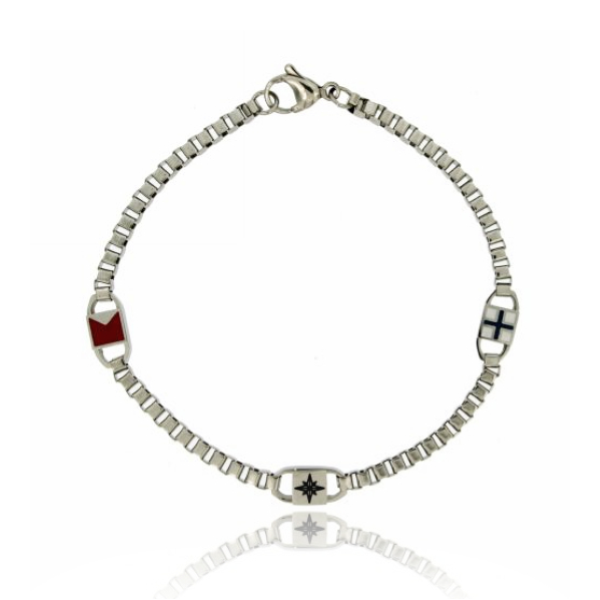 BRACCIALE VENEZIANA CON ROSA DEI VENTI E BANDIERINE IN ACCIAIO E SMALTO