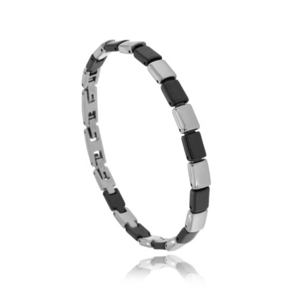 BRACCIALE RETTANGOLI IN ACCIAIO E CERAMICA NERA