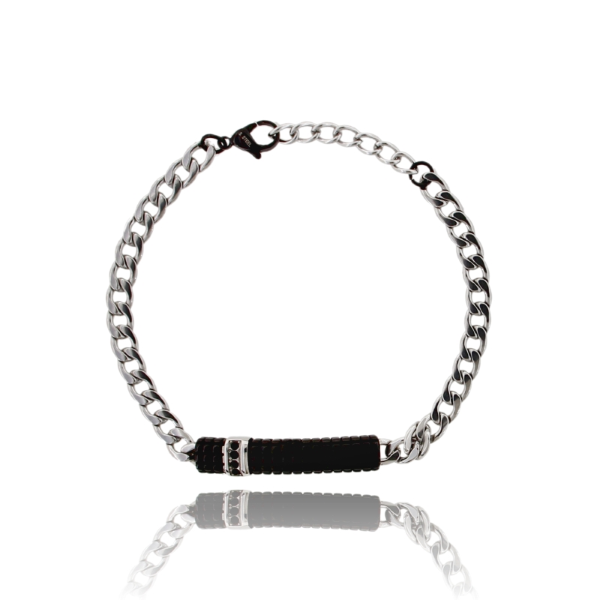 BRACCIALE GRUMETTA CON TARGA E ZIRCONI IN ACCIAIO BICOLORE CM 21