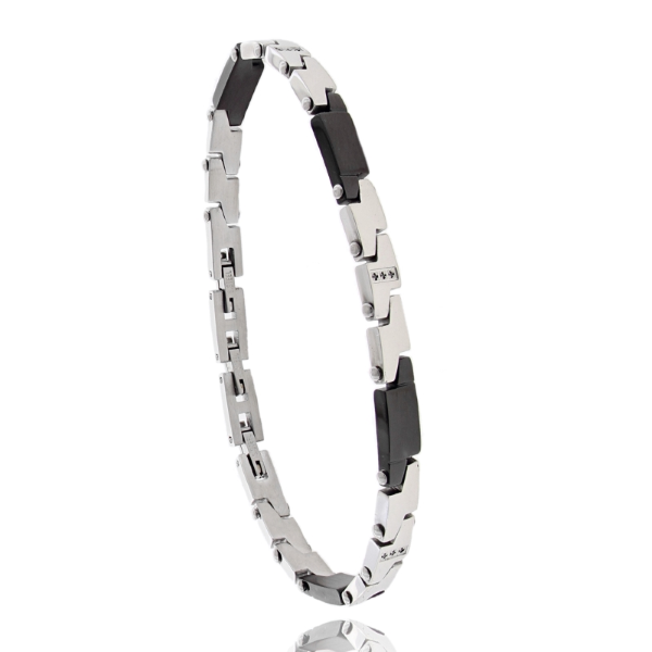 BRACCIALE IMPERNIATO IN ACCIAIO BICOLORE E ZIRCONI CM 21