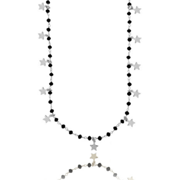 LACCIO CON PIETRE NERE E 15 STELLE PENDENTI IN ARGENTO TIT 925 CM 80