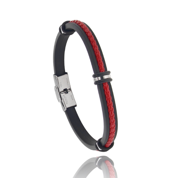 BRACCIALE IN ACCIAIO, CAUCCIU' E CUOIO CM 21
