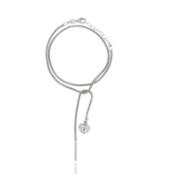 BRACCIALE POP CORN A 2 GIRI CON CUORICINO IN ARGENTO RODIATO TIT 925‰ CM 18