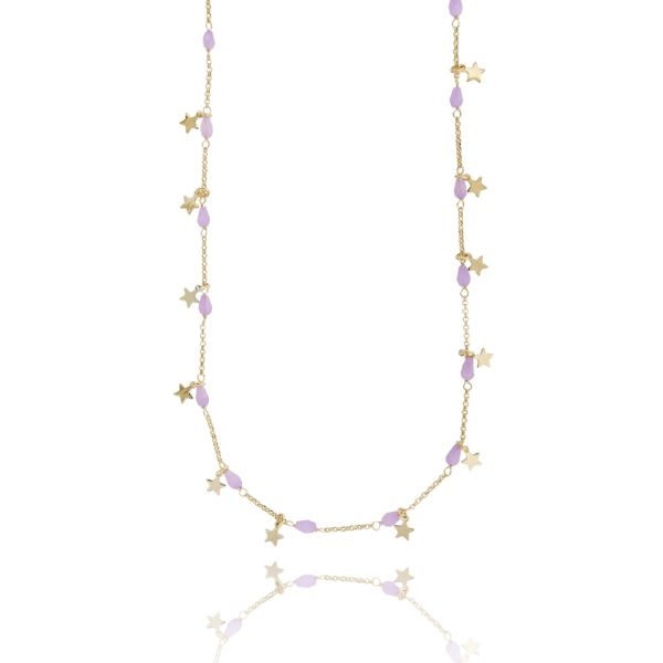 COLLANA ROLO' CON PIETRE E STELLE PENDENTI IN ARGENTO DORATO TIT 925 CM 38-42