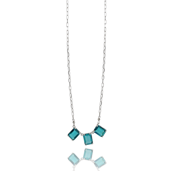 COLLANA CON 3 PIETRE RETTANGOLARI AZZURRE IN ARGENTO RODIATO TIT 925‰ CM 40