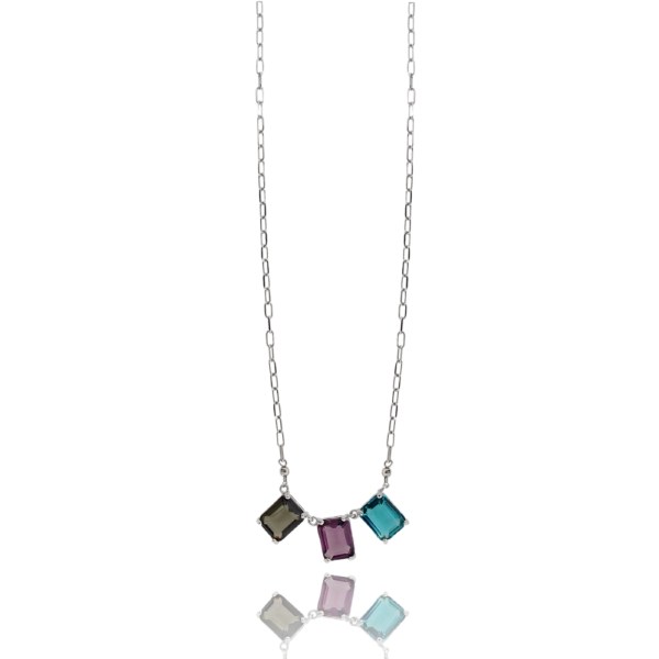 COLLANA CON 3 PIETRE RETTANGOLARI MULTICOLOR IN ARGENTO RODIATO TIT 925‰ CM 40