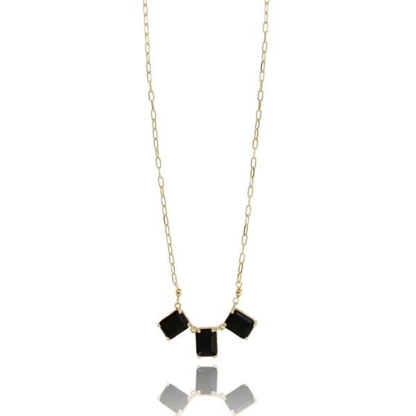 COLLANA CON 3 PIETRE RETTANGOLARI NERE IN ARGENTO DORATO TIT 925‰ CM 40