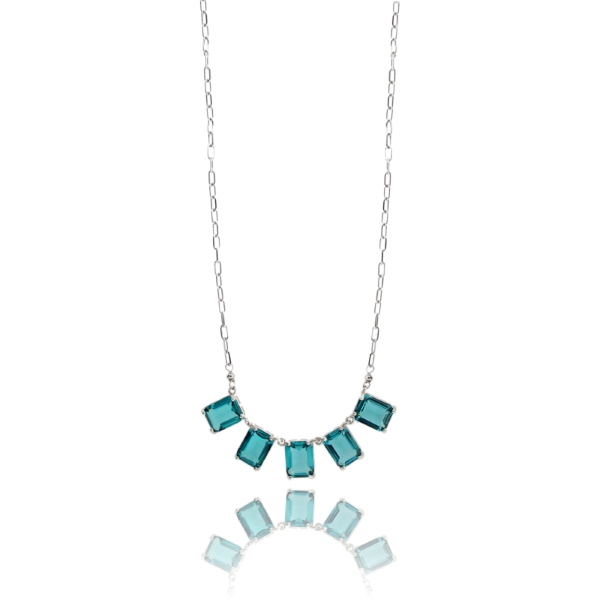 COLLANA CON 5 PIETRE RETTANGOLARI AZZURRI IN ARGENTO RODIATO TIT 925‰ CM 40