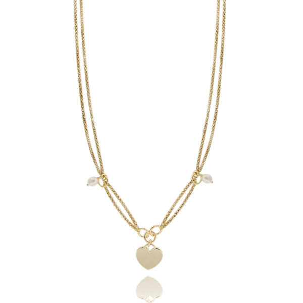COLLANA POP CORN CON CUORE E PERLE IN ARGENTO DORATO TIT 925‰ CM 40