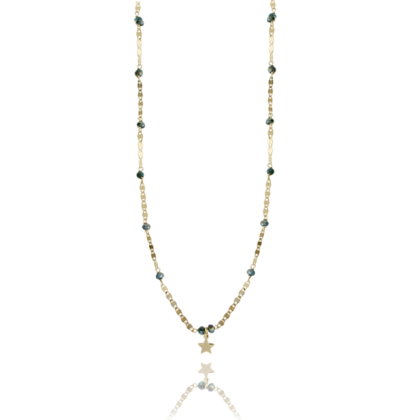 COLLANA CON PIETRE VERDI E STELLA IN ARGENTO DORATO TIT 925‰ CM 40