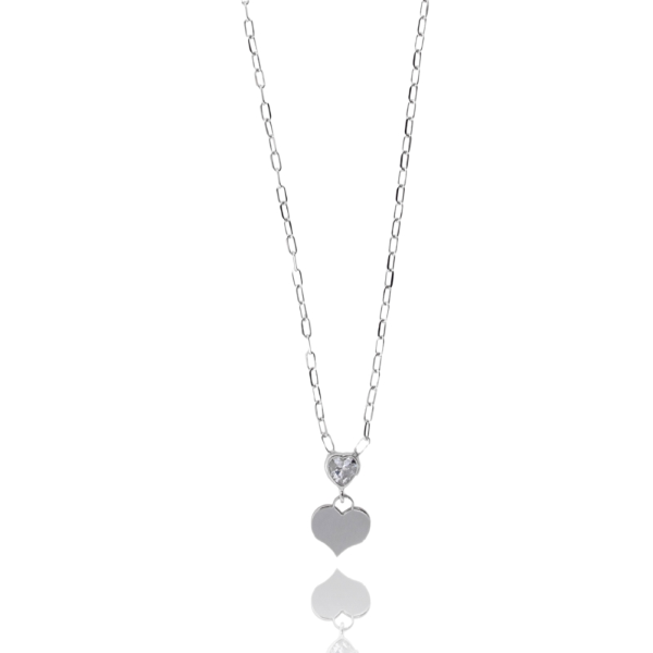 COLLANA FORZATINA CON CUORE DI ZIRCONE E CUORE IN ARGENTO RODIATO TIT 925 CM 38-42