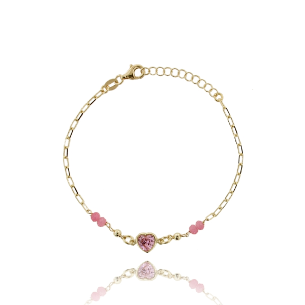 BRACCIALE FORZATINA CON PIETRE E CUORE DI ZIRCONI IN ARGENTO DORATO TIT 925 CM 17-19