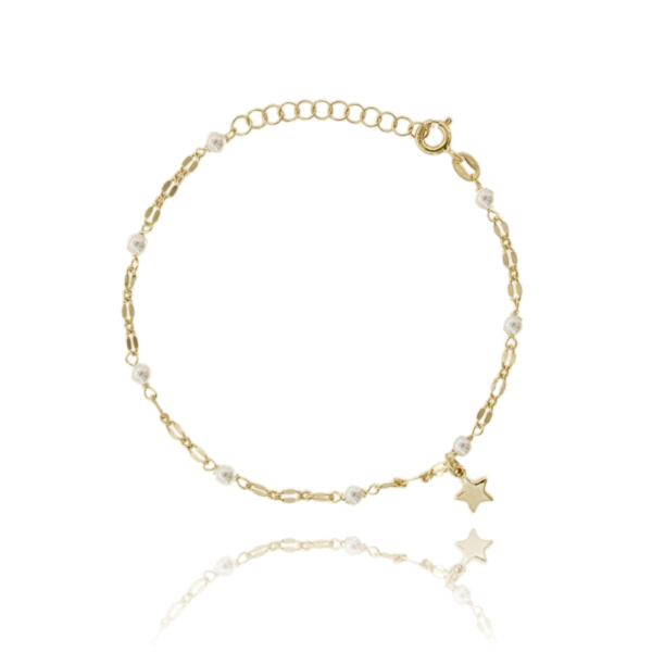 BRACCIALE CON PERLE DI FIUME E STELLA IN ARGENTO DORATO TIT 925‰ CM 17-19