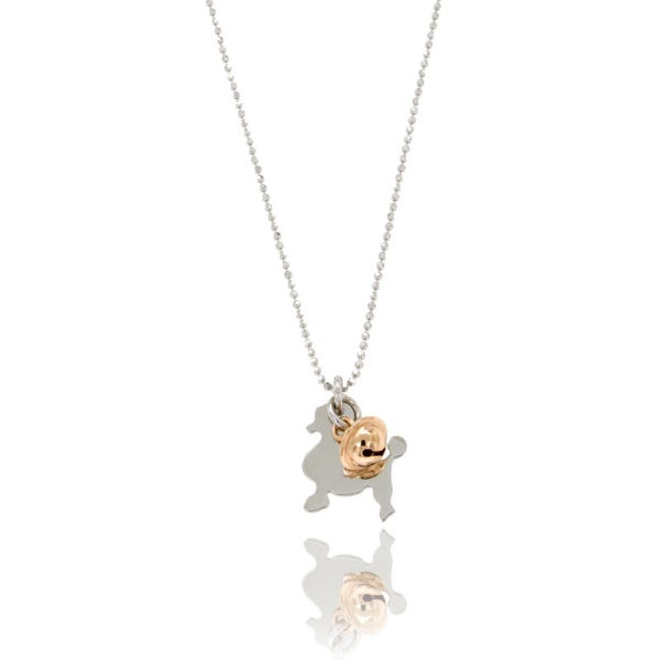 CATENA PALLINA FACCETTATA CON CAGNOLINO E CAMPANELLINO IN ARGENTO RODIATO E RAMATO TIT 925‰ CM 45-50
