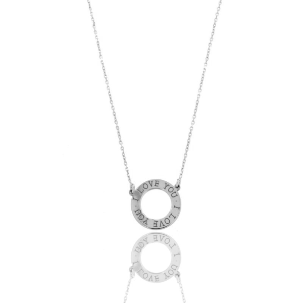 COLLANA FORZATINA CON CERCHIO I LOVE YOU IN ARGENTO RODIATO TIT 925‰ CM 40-45
