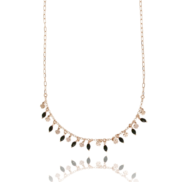 COLLANA ROLO CON PIETRE E QUADRIFOGLI PENDENTI IN ARGENTO ROSATO TIT 925 CM 38-42