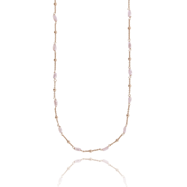 COLLANA ROLO' CON PIETRE E SFERE ALTERNATE IN ARGENTO ROSATO TIT 925 CM 38-42