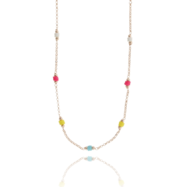 COLLANA ROLO' CON SFERE E RESINA IN ARGENTO ROSATO TIT 925 CM 38-42