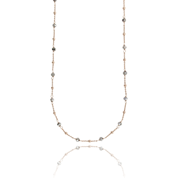 COLLANA ROLO CON PIETRE E SFERE ALTERNATE IN ARGENTO TIT 925 CM 38-42
