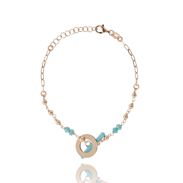 BRACCIALE CON T-BAR SMALTATO E PIETRE IN ARGENTO ROSATO TIT 925 CM 17-19