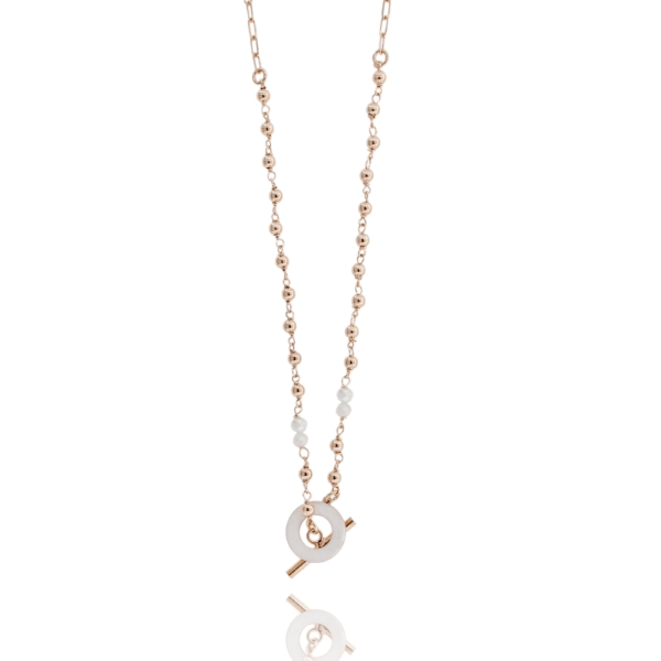 COLLANA CON T-BAR SMALTATO E PIETRE IN ARGENTO ROSATO TIT 925 CM 38-42