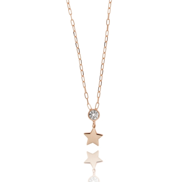 COLLANA FORZATINA CON STELLA E SOLITARIO IN ARGENTO DORATO TIT 925 CM 38-42